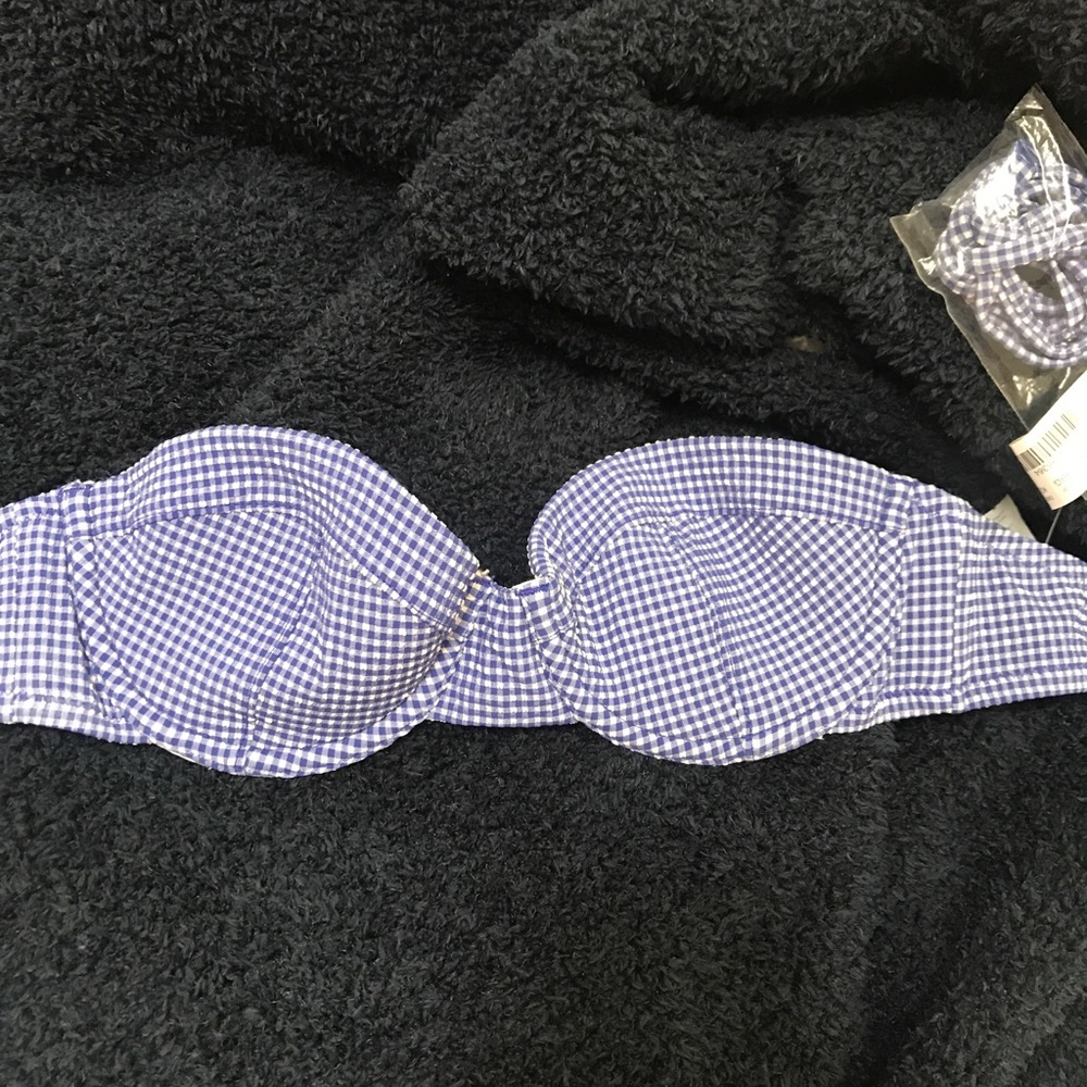 J.Crew blue gingham underwire bikini top